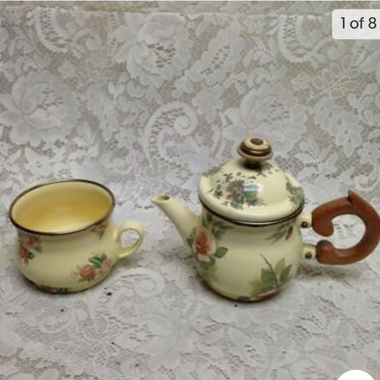 1995 Camp MacKenzie Childs Ltd., Yellow Floral Enamelware, 3pcTea Set