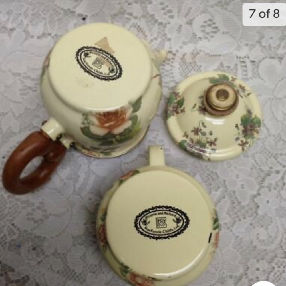 1995 Camp MacKenzie Childs Ltd., Yellow Floral Enamelware, 3pcTea Set