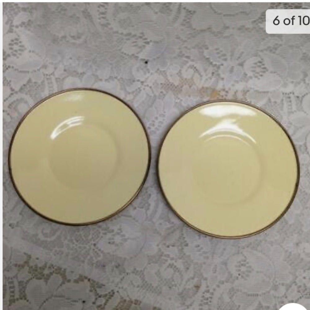 Vintage MacKenzie Childs Ltd., Beige Floral Enamelware, 8pcTea or CampSet (4ZO10