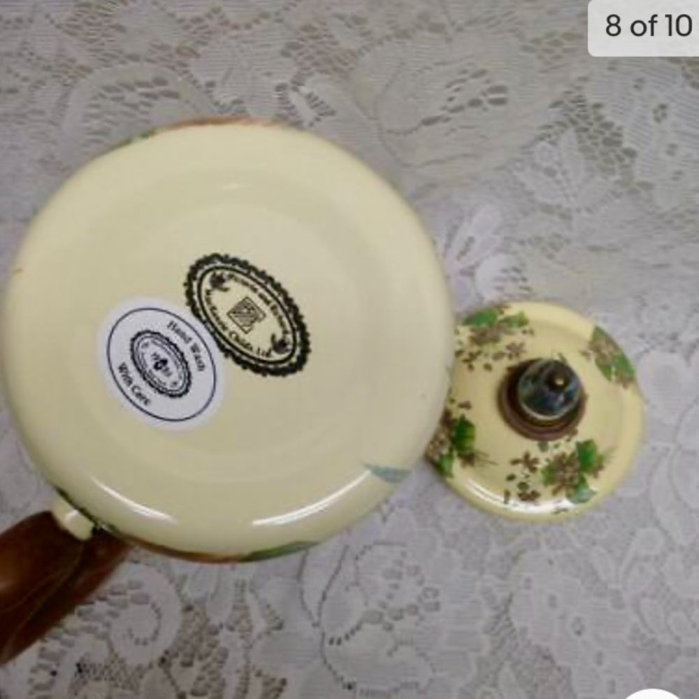 Vintage MacKenzie Childs Ltd., Beige Floral Enamelware, 8pcTea or CampSet (4ZO10
