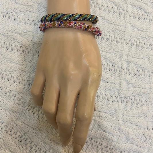 2pc Pink and Blue Braided Bead Bracelets