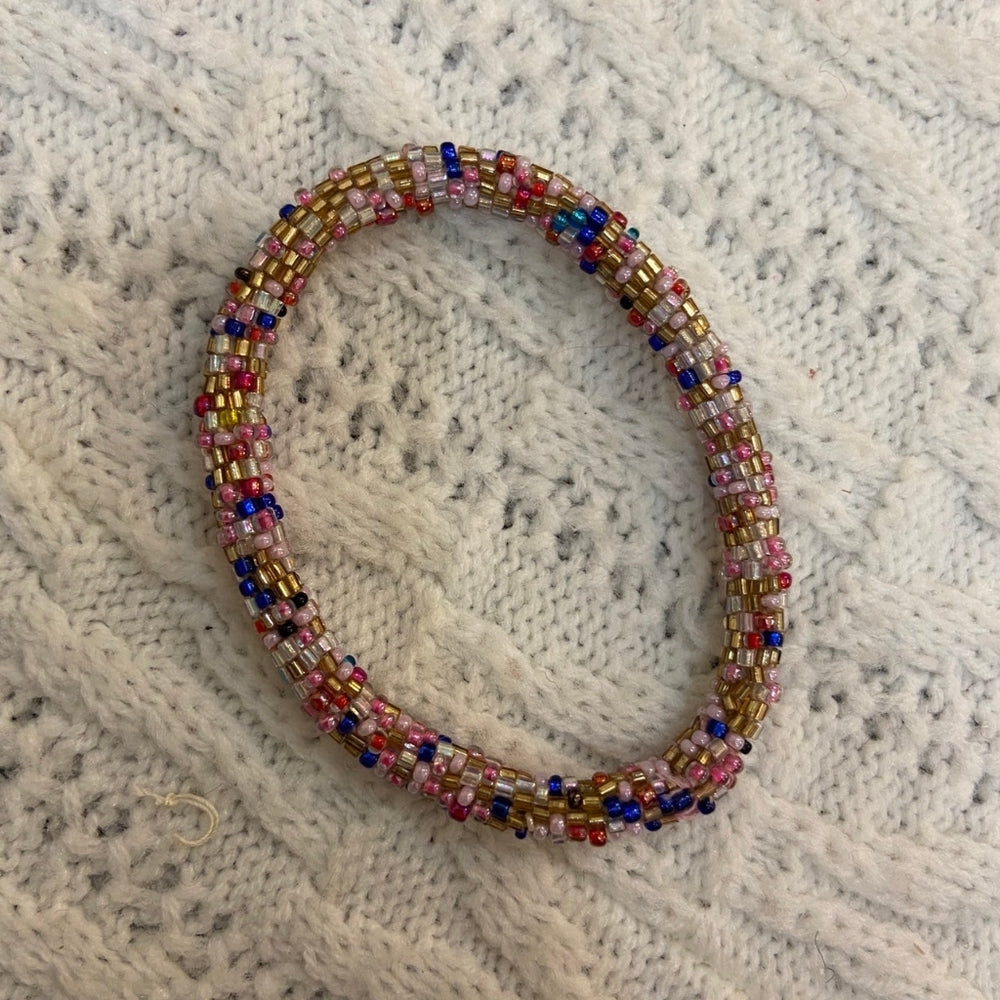2pc Pink and Blue Braided Bead Bracelets