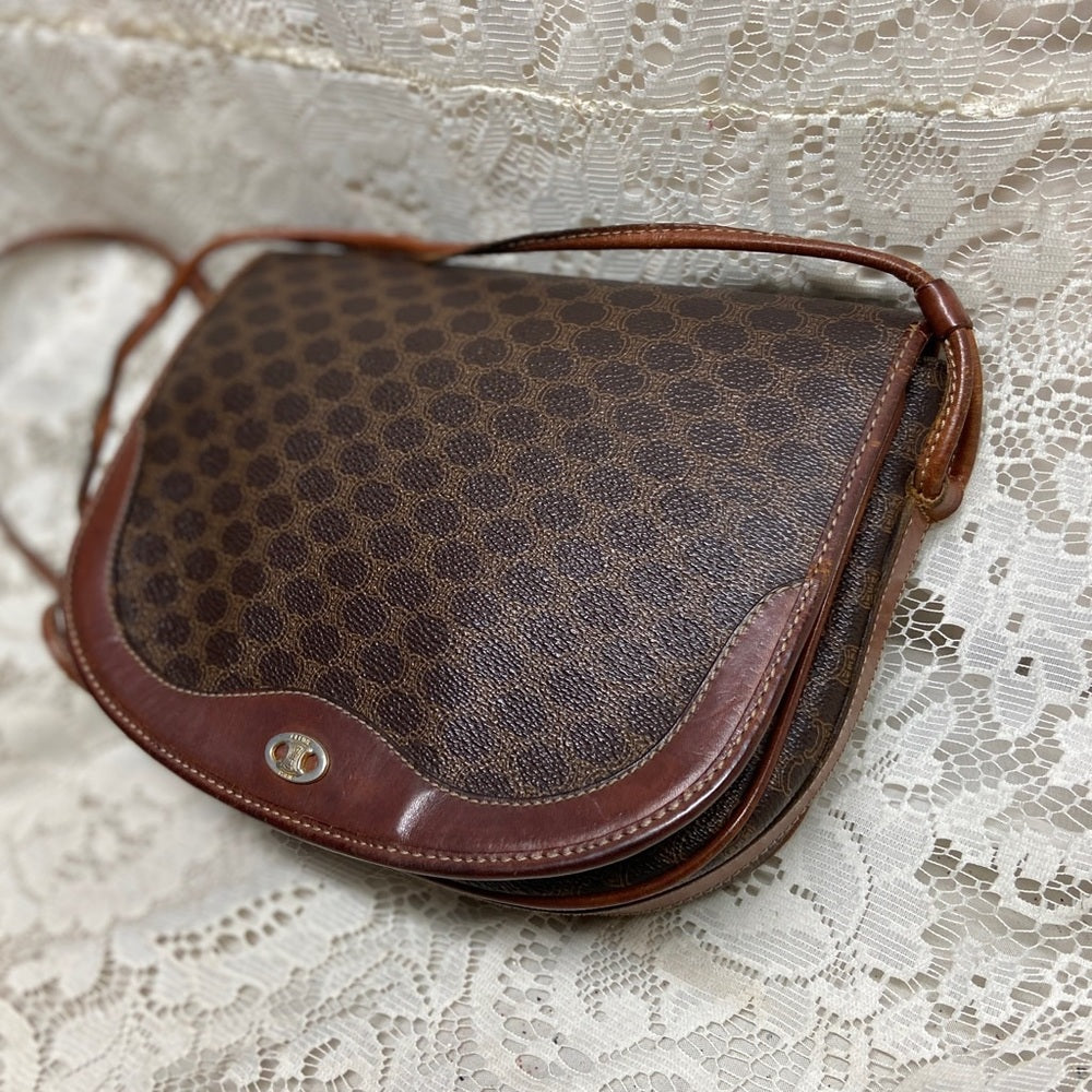 Celine, Brown Macadam Shoulder Handbag