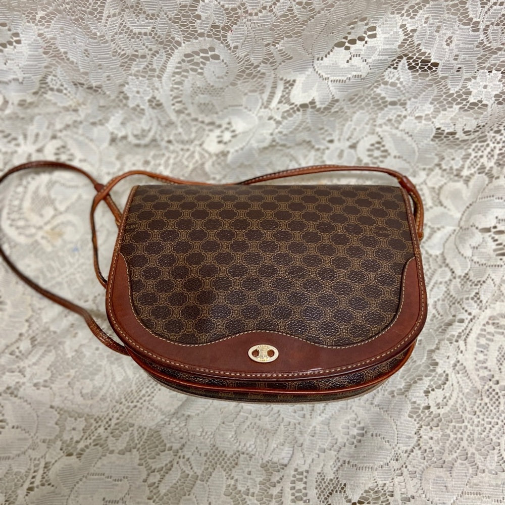 Celine, Brown Macadam Shoulder Handbag
