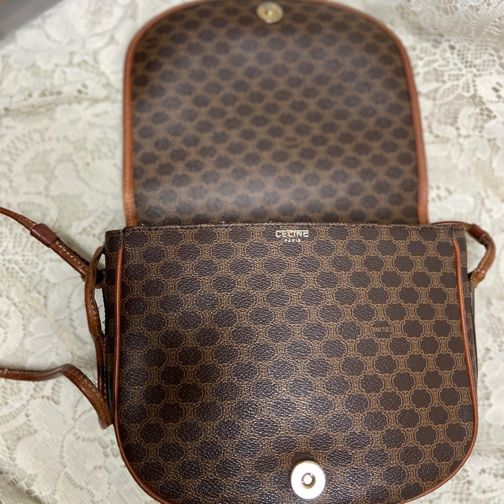 Celine, Brown Macadam Shoulder Handbag