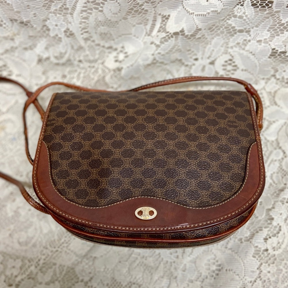Celine, Brown Macadam Shoulder Handbag