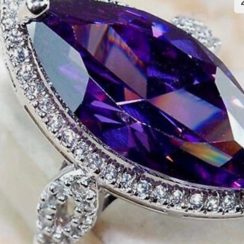 Amethyst Cubic Zirconia 925 Silver Ring