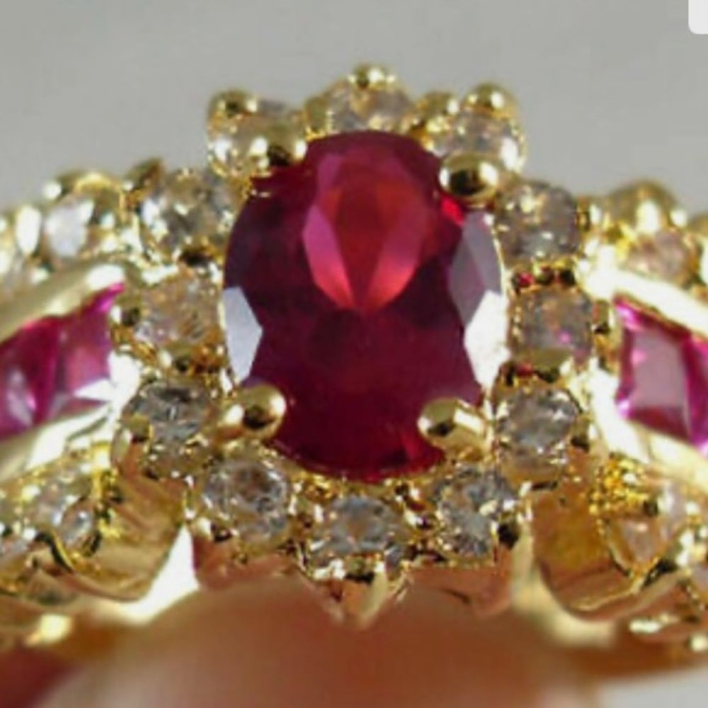 1.0/ct Ruby Cubic Zirconia 10kt Gold Filled Ring