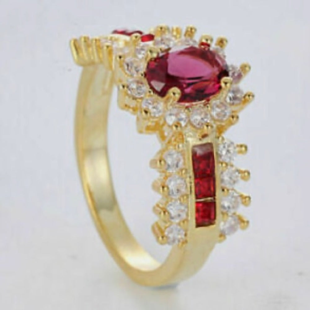 1.0/ct Ruby Cubic Zirconia 10kt Gold Filled Ring