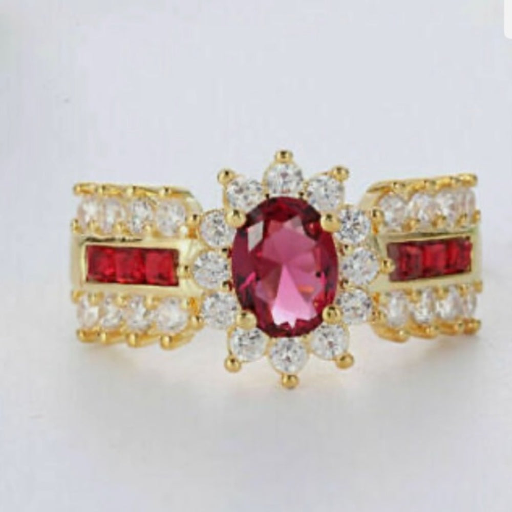 1.0/ct Ruby Cubic Zirconia 10kt Gold Filled Ring