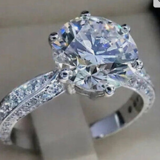 Faux Diamond- Cubic Zirconia 925 Silver Tiffany Engagement Ring