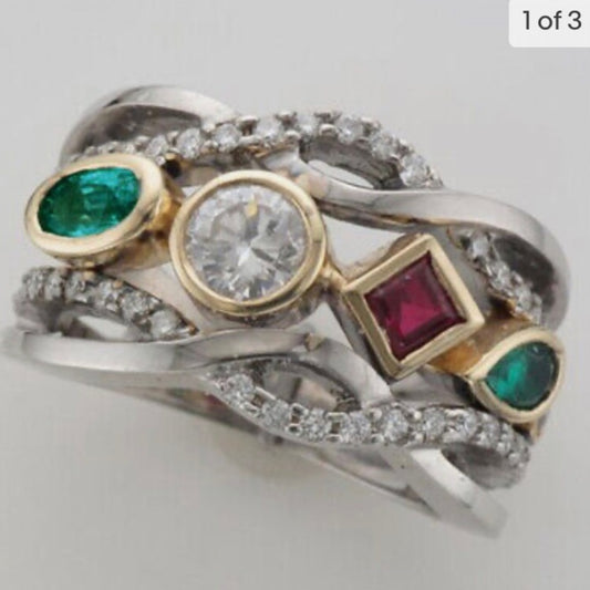 Multi-color Faux Gemstones -Cubic Zirconia 925 Silver Filled Ring