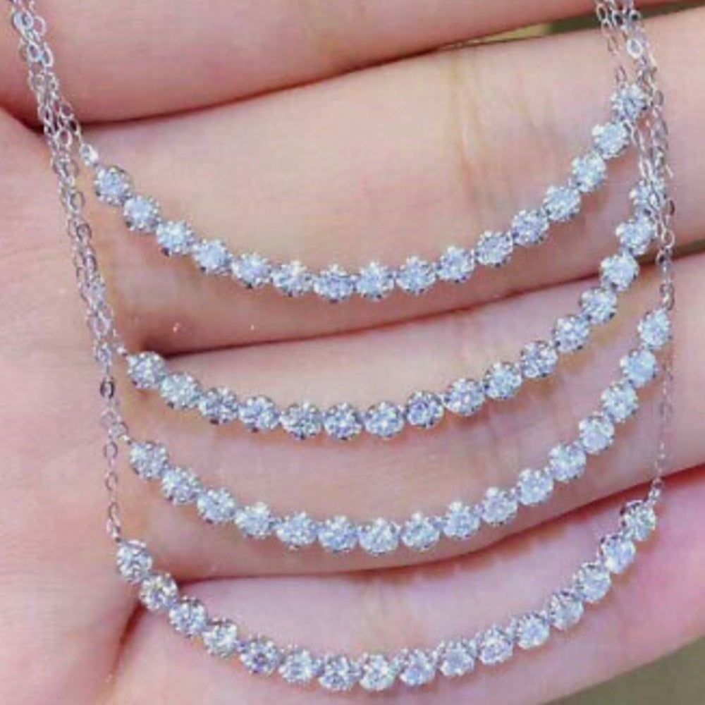 Faux Diamonds-Cubic Zirconia 925 Silver Filled Chain Necklace