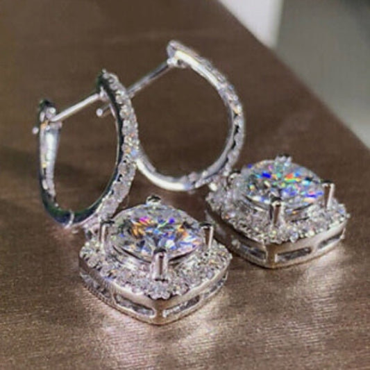 Faux Diamond Cubic Zirconia 925 Silver Filled Stud Dangling Earrings