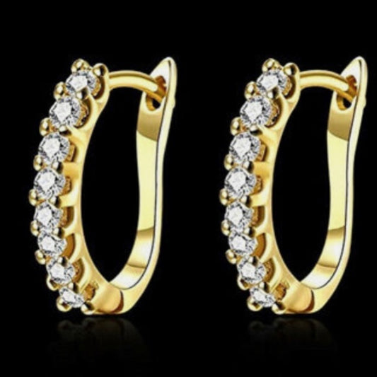 Faux Diamond Cubic Zirconia 925 Gold Filled Stud Hoop Dangling Earrings
