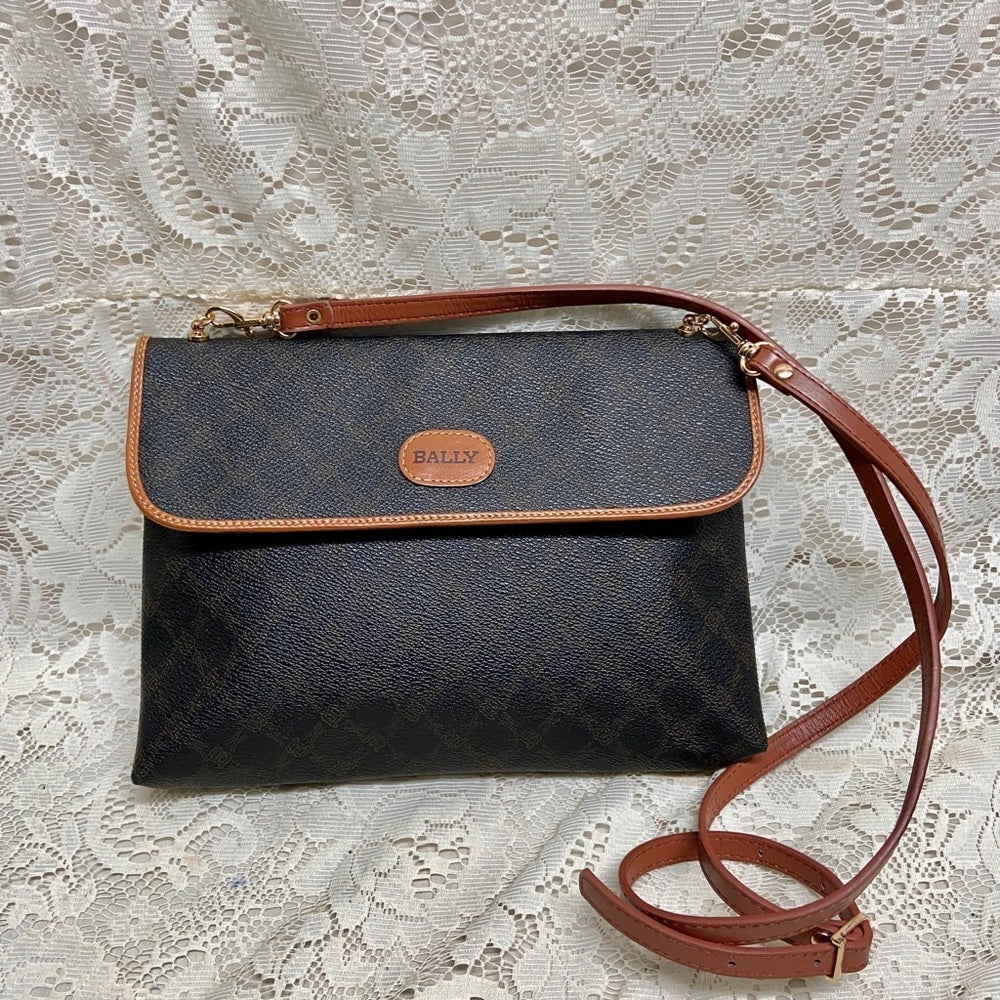 Bally Brown Coated Canvas Leather Trim-Crossbody
