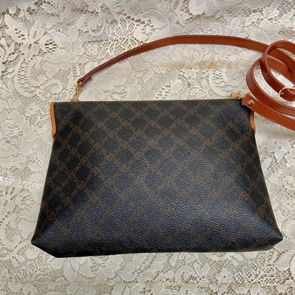 Bally Brown Coated Canvas Leather Trim-Crossbody