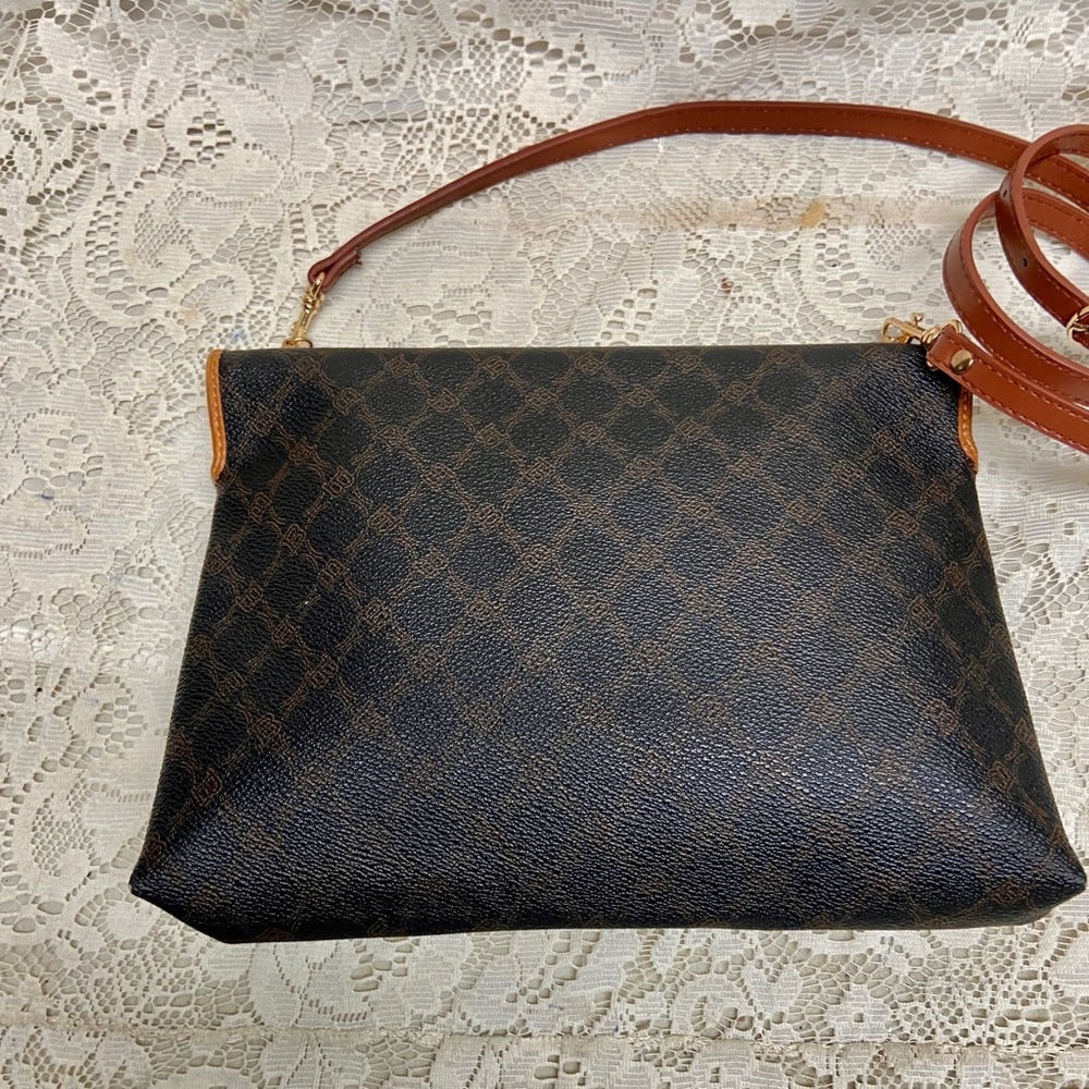 Bally Brown Coated Canvas Leather Trim-Crossbody