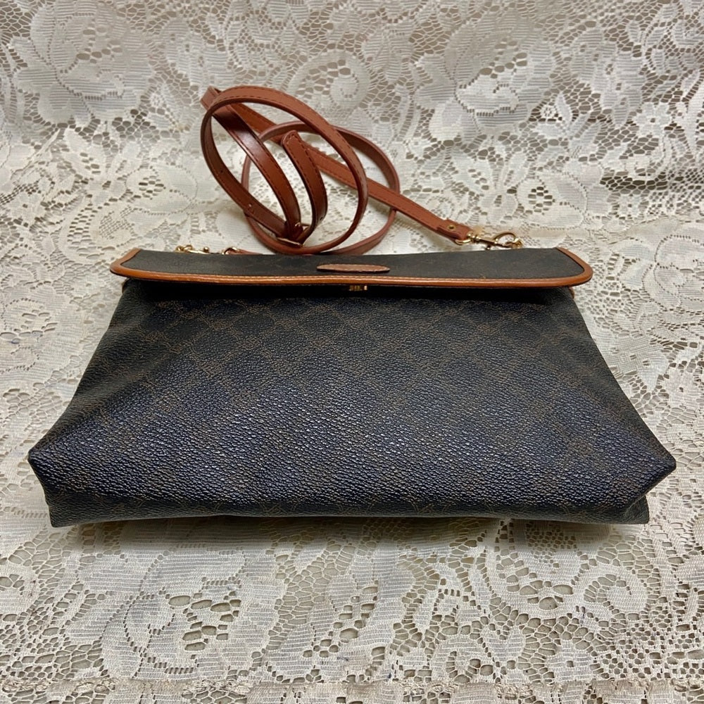 Bally Brown Coated Canvas Leather Trim-Crossbody