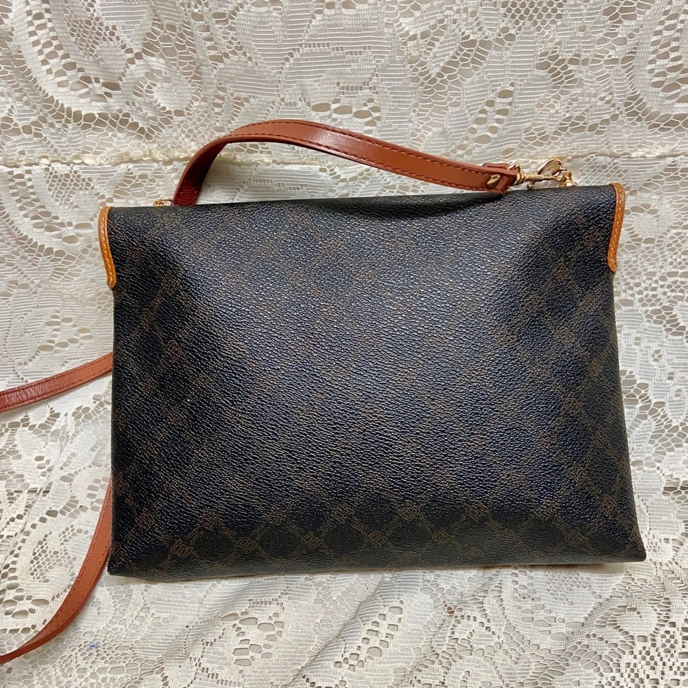 Bally Brown Coated Canvas Leather Trim-Crossbody