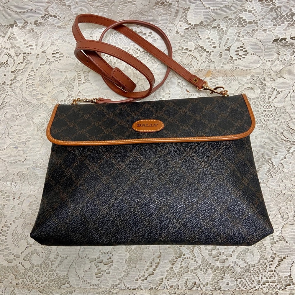 Bally Brown Coated Canvas Leather Trim-Crossbody