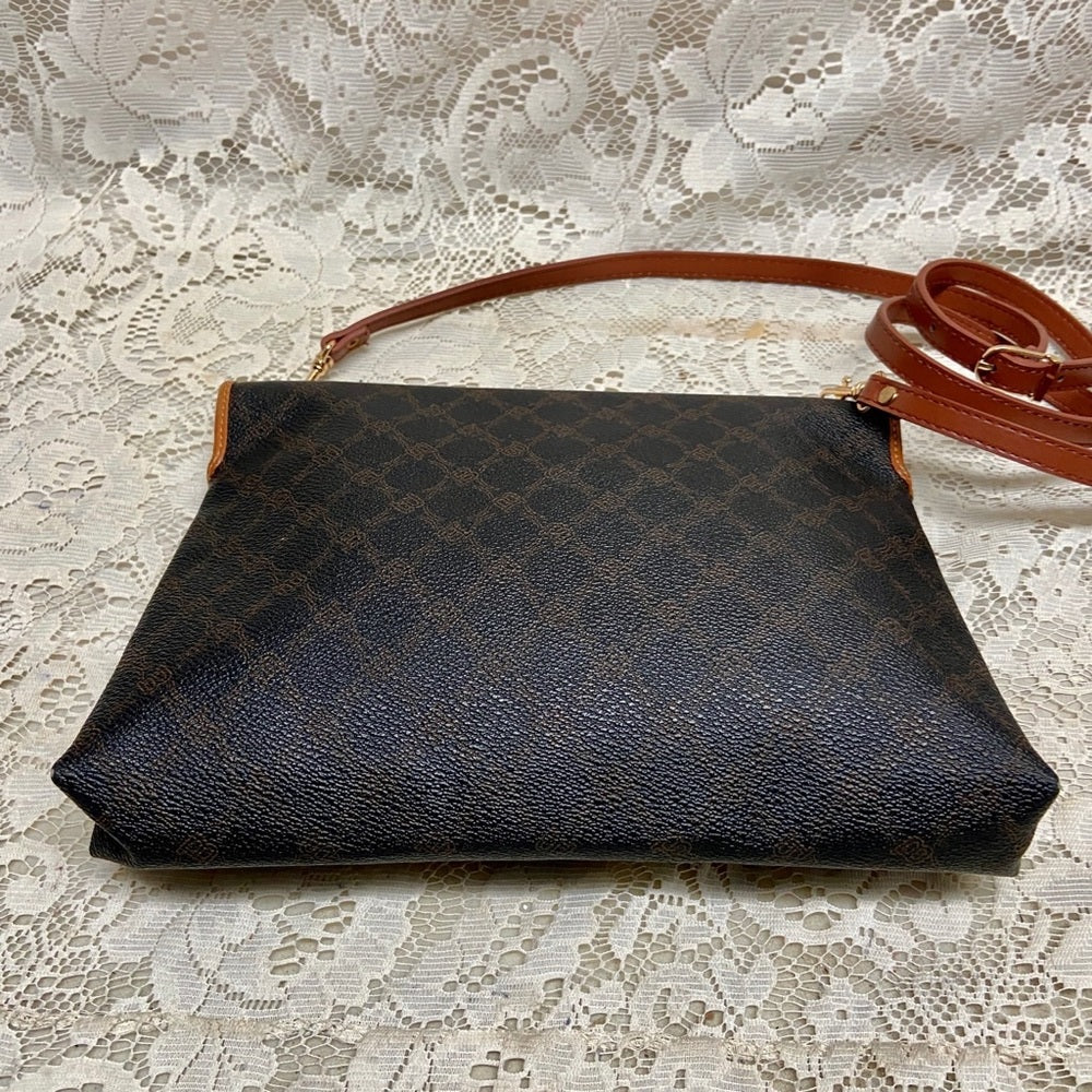 Bally Brown Coated Canvas Leather Trim-Crossbody