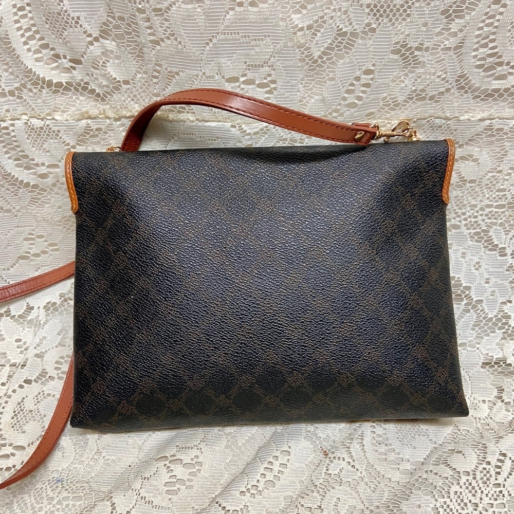 Bally Brown Coated Canvas Leather Trim-Crossbody