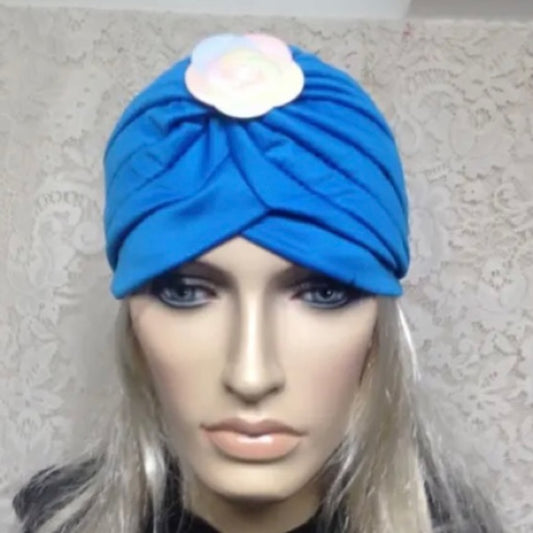 Fabulous Sky Blue Cloche, Turban, Flapper Style Hat