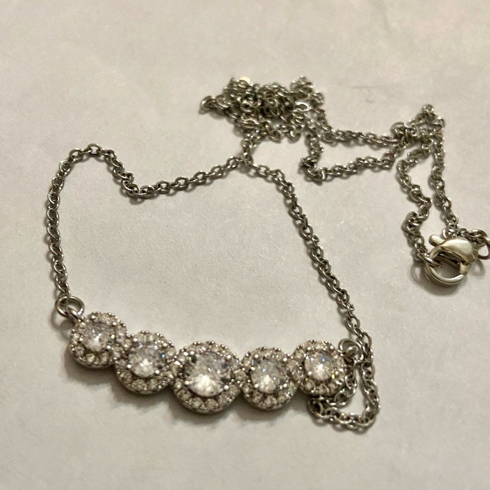 Faux Diamonds-Cubic Zirconia 925 Silver Filled Chain Necklace