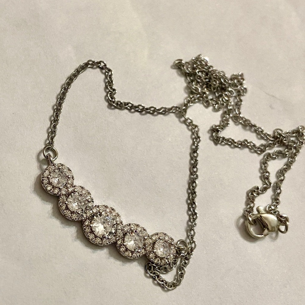 Faux Diamonds-Cubic Zirconia 925 Silver Filled Chain Necklace