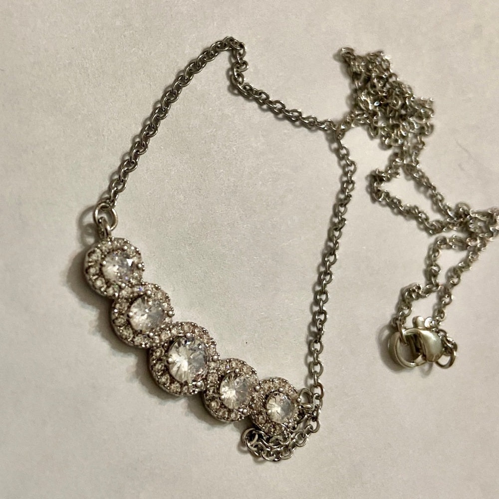 Faux Diamonds-Cubic Zirconia 925 Silver Filled Chain Necklace