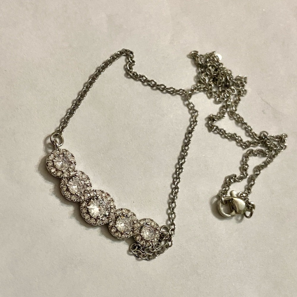 Faux Diamonds-Cubic Zirconia 925 Silver Filled Chain Necklace