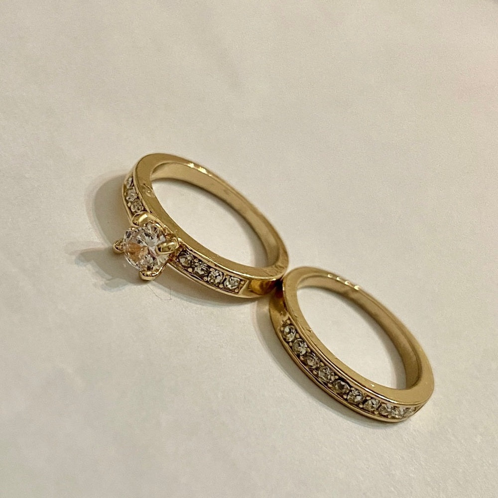 2pc Couple Cubic Zirconia Gold Filled Ring set