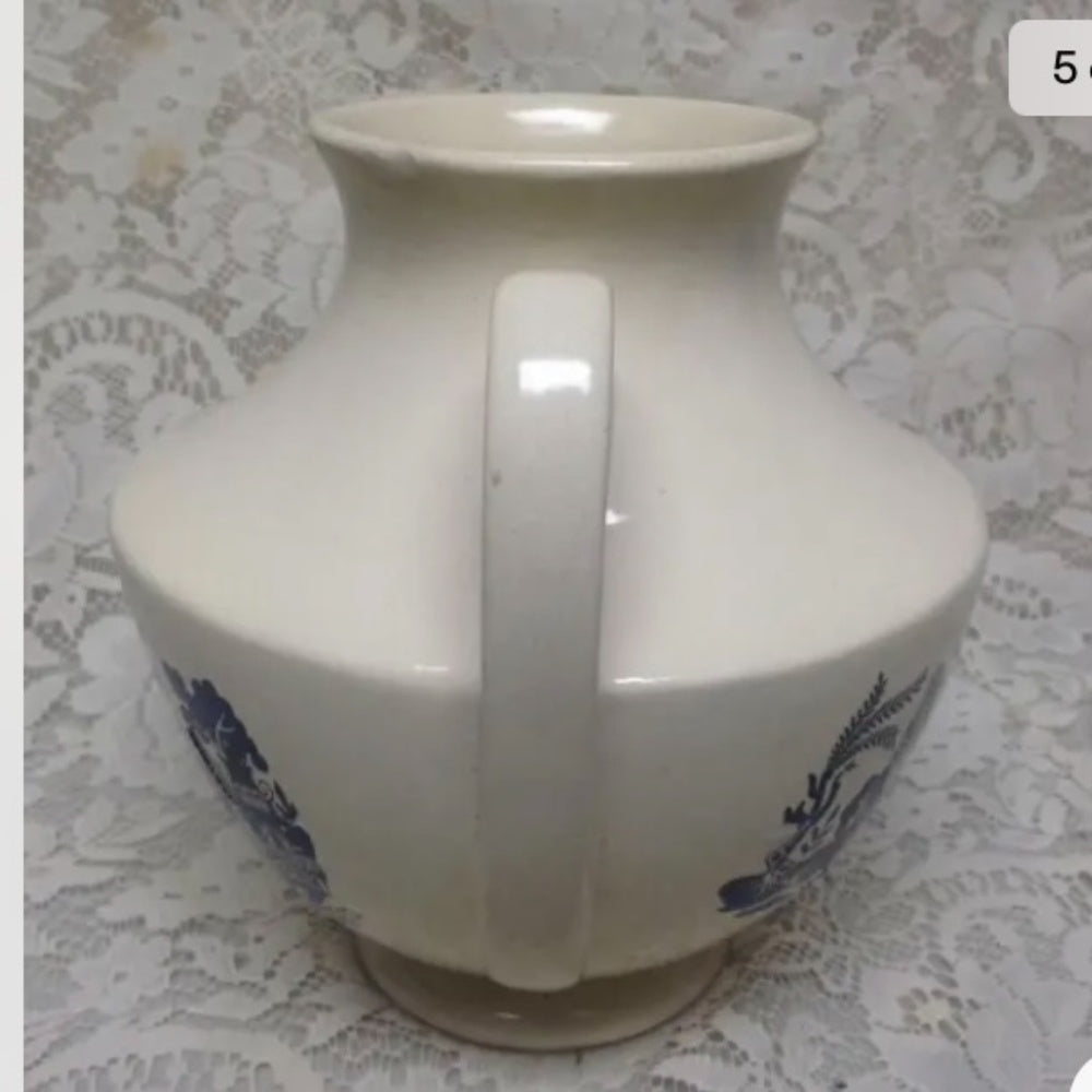 Vintage, Art Deco, Weller Large, Centerpiece,  Blue Willow Vase 9in H x 9in W (s
