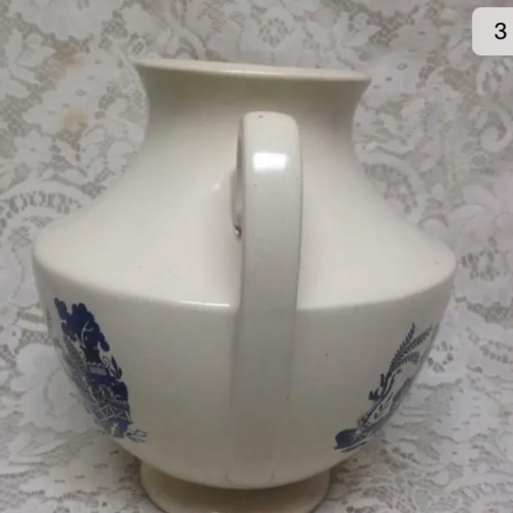 Vintage, Art Deco, Weller Large, Centerpiece,  Blue Willow Vase 9in H x 9in W (s
