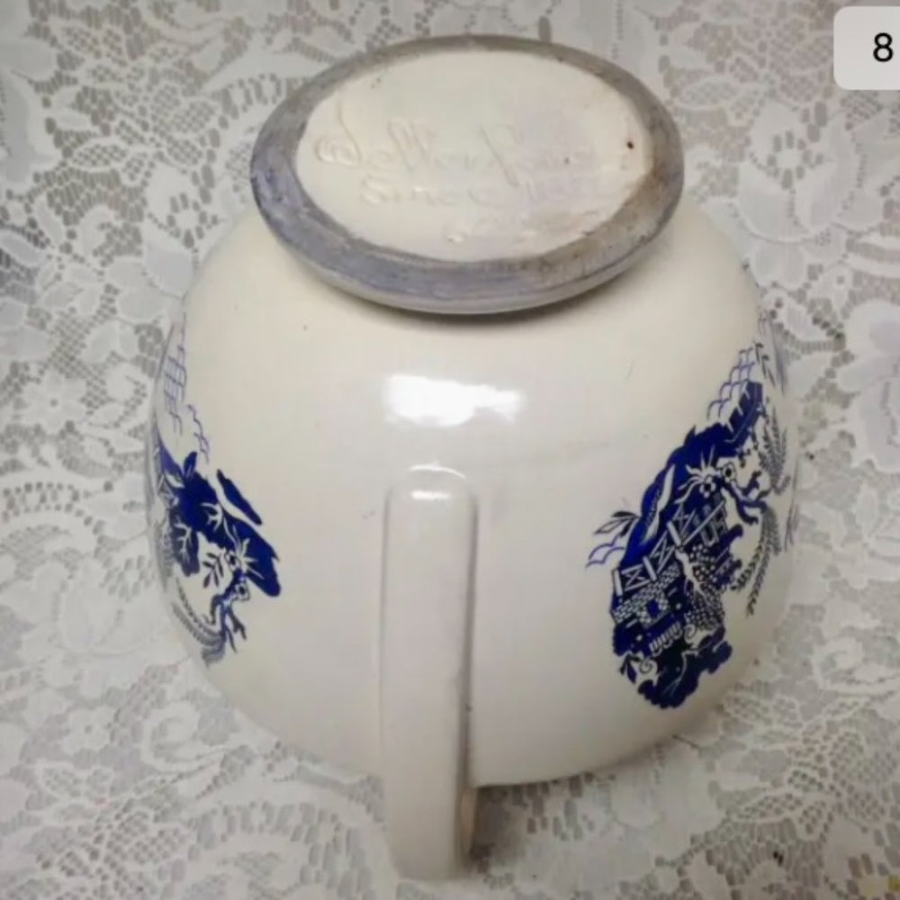 Vintage, Art Deco, Weller Large, Centerpiece,  Blue Willow Vase 9in H x 9in W (s