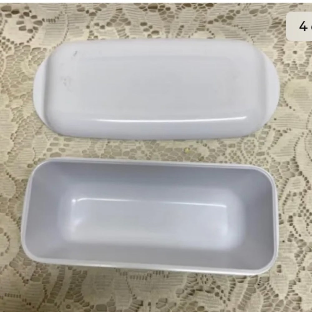 Blue Willow  Memamine Covered Butter Dish  7.5in L x 3.5in W x 2in H.