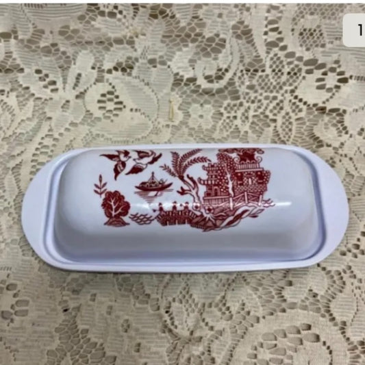 Red Willow  Melamine Covered Butter Dish  7.5in L x 3.5in W x 2in H.