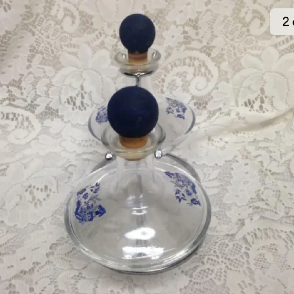 Vintage, 3-pc Blue Willow Oil and Vinegar Cruet Set