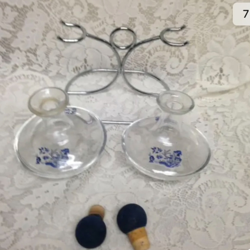 Vintage, 3-pc Blue Willow Oil and Vinegar Cruet Set