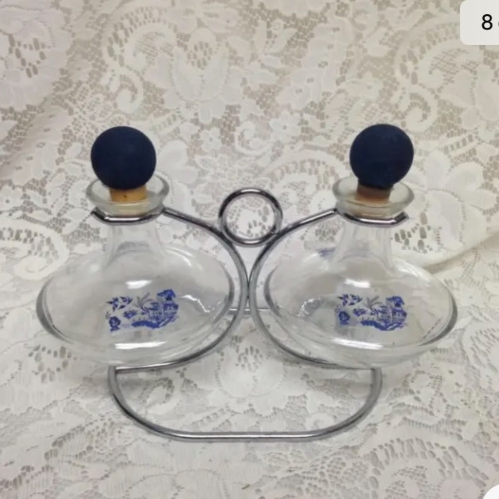 Vintage, 3-pc Blue Willow Oil and Vinegar Cruet Set
