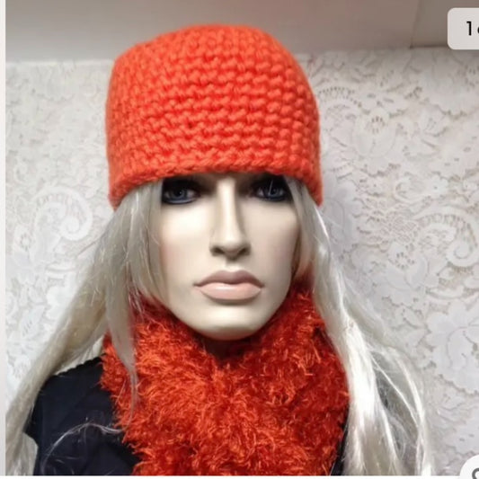 Stunning,  Fits All Orange Knitted Hat and Scarf Set