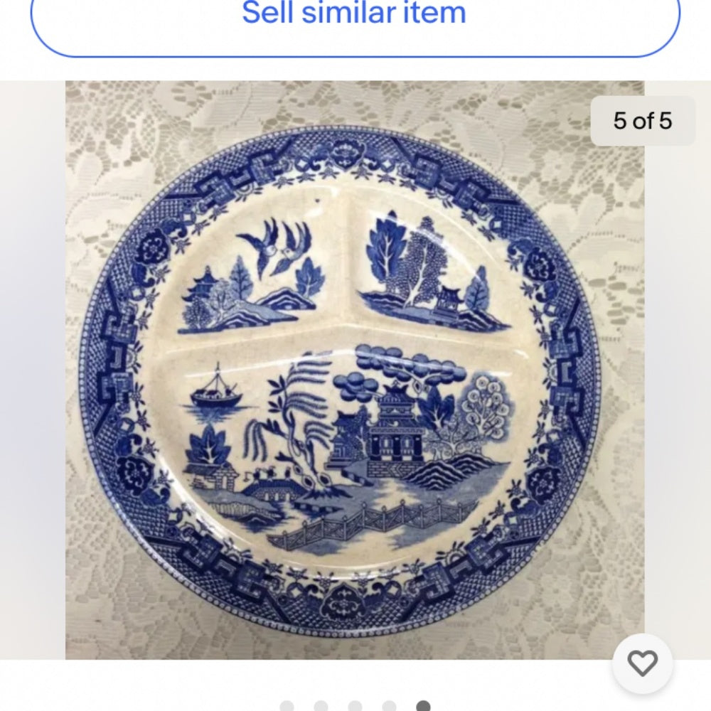 Vintage, Moriyama Occupied Japan, Blue Willow, Grill Plate