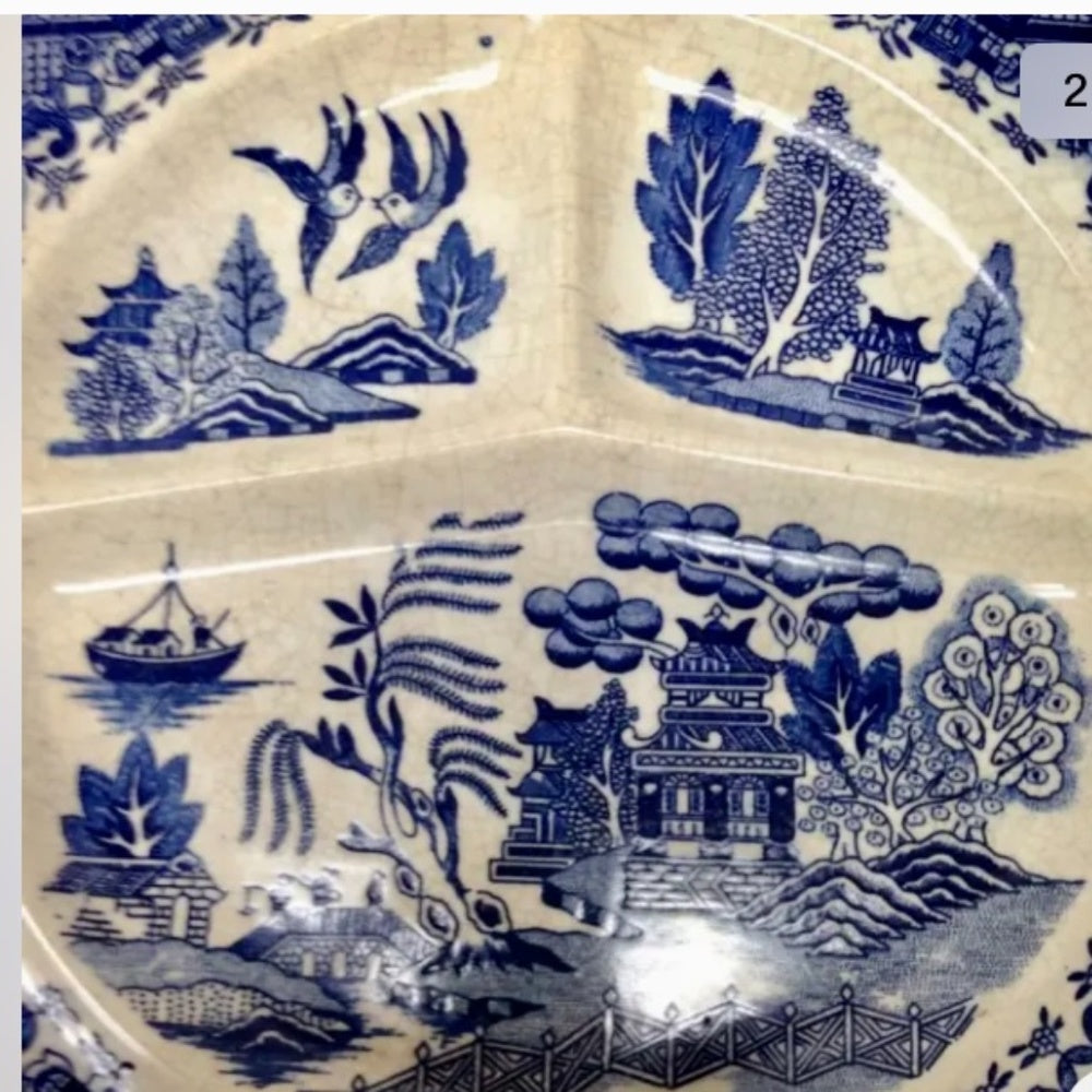 Vintage, Moriyama Occupied Japan, Blue Willow, Grill Plate