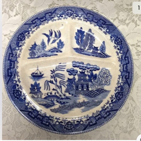 Vintage, Moriyama Occupied Japan, Blue Willow, Grill Plate