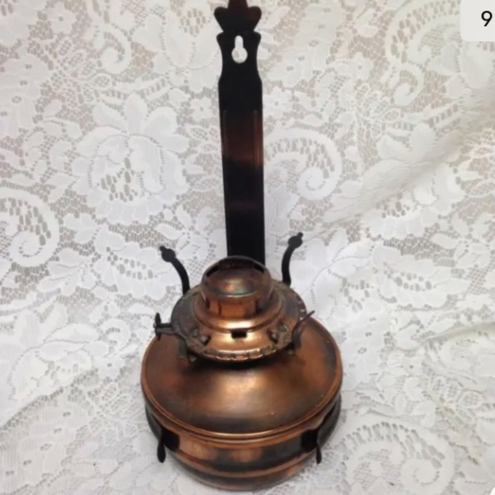 Vintage, Rare,  Beautiful 4-pc Blue Willow-Copper Oil Lamp/ Reflector 11in x 6in