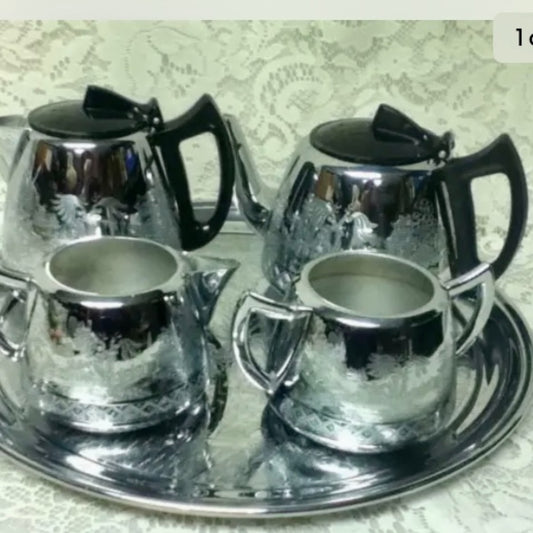 Vintage, Rare, England, Willoware, Swan Brand, 5-pc Chrome Coffee and Tea Set