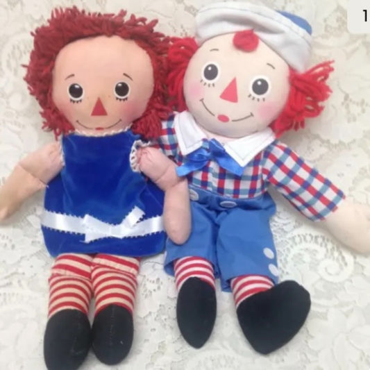 Vintage, Pair of 16in Raggedy Ann and Andy Dolls