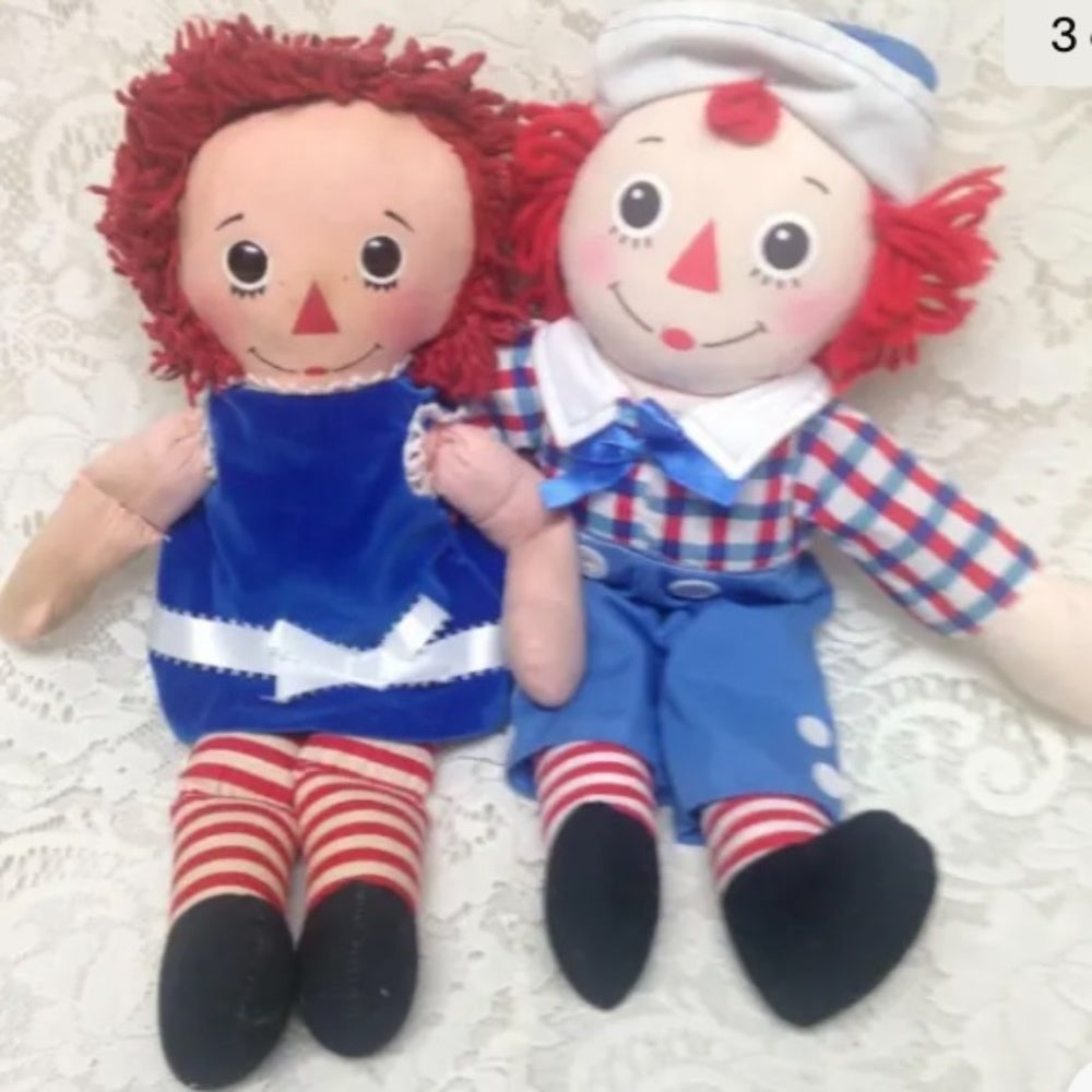 Vintage, Pair of 16in Raggedy Ann and Andy Dolls