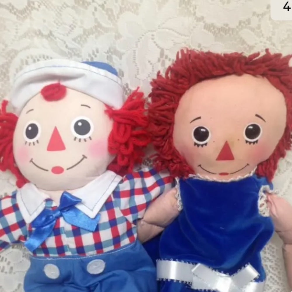 Vintage, Pair of 16in Raggedy Ann and Andy Dolls